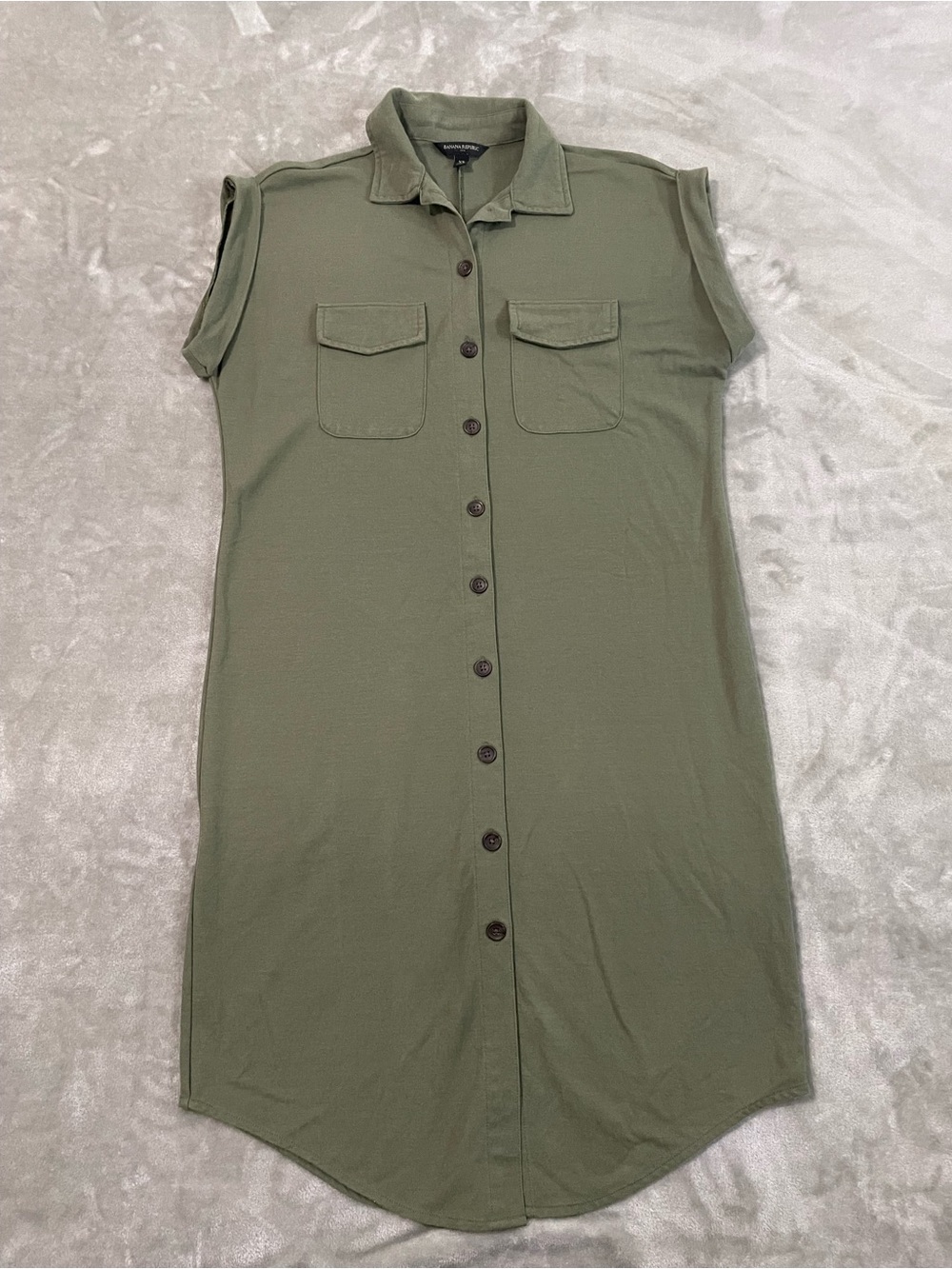 Banana Republic Olive Green Utility Shirt Short Sleeve Midi Dress w/Belt Sz XS - Picture 2 of 8